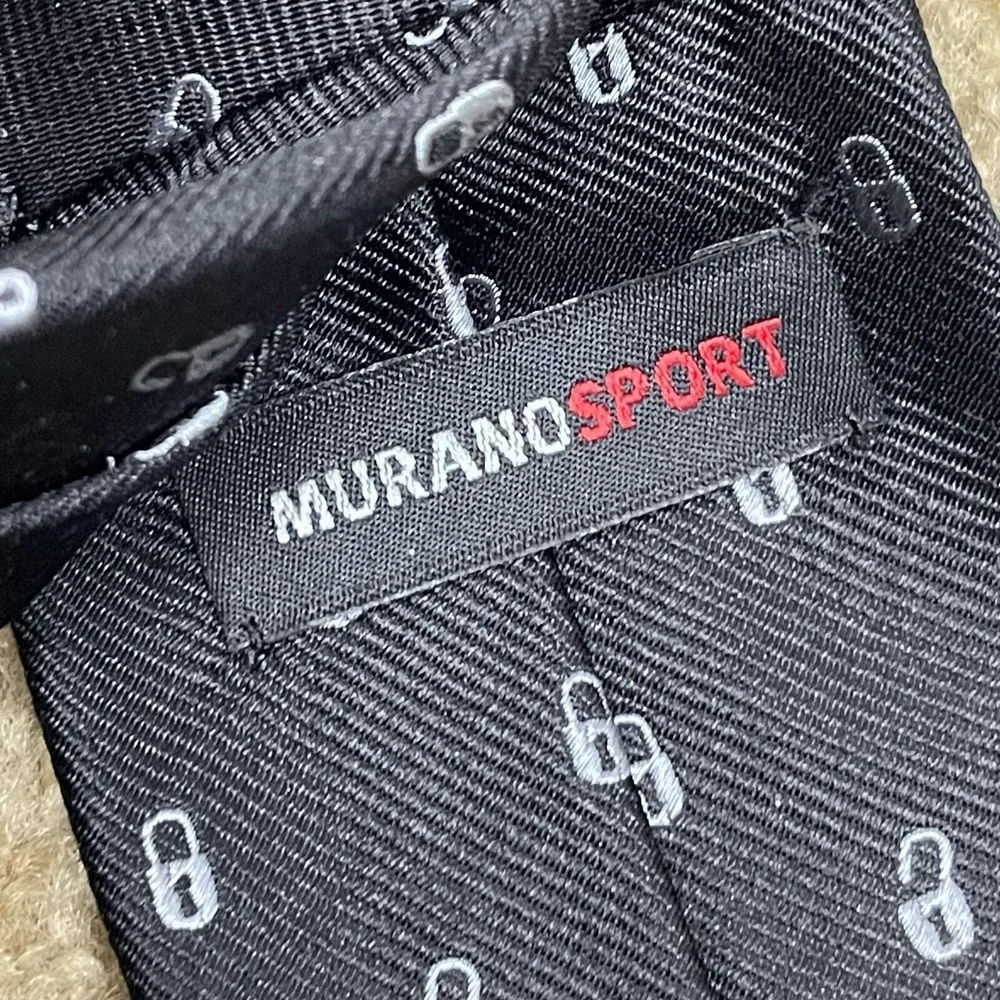 Murano Sport Black Gray Novelty Padlock Men's Necktie 2.5